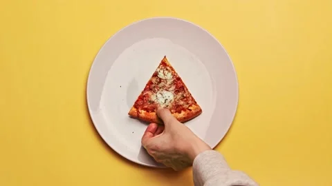 Hand take slice of home made vegetarian pizza with vegan cheese Stock Footage 145389981