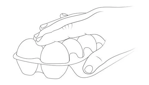 Hand takes an egg from the package sketch illustration. Stock Illustration
