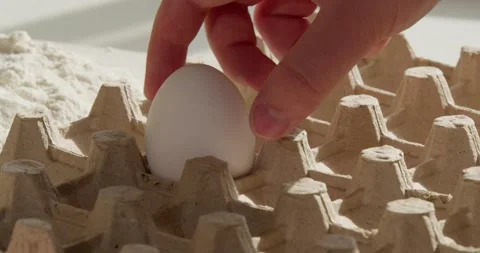 The hand takes the egg from the tray Stock Footage 238776939