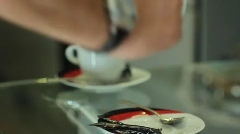 A hand takes one of two cups of morning coffee Video stock 45433335