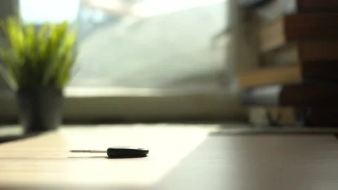 Hand Takes Remote Control Car Keys and Apartment Keys from the Table 스톡 동영상 236598718