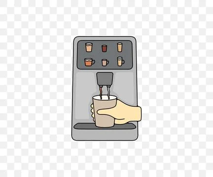 Hand taking coffee cup in vending coffee machine, colored graphic design Stock Illustration