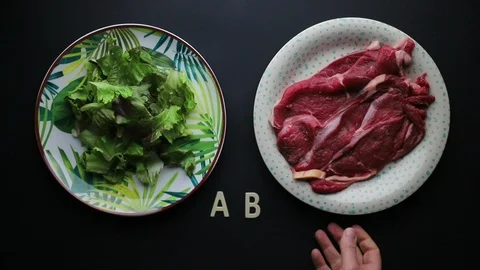 Hand taking meat dish as an alternative to salad Stock Footage 127191282