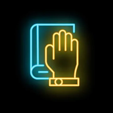Hand taking oath on constitution neon sign icon on black background Stock-Illustration