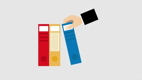 Hand Taking Office Binder from Shelf Organizing Business Documents Animation Stock Footage 339766963