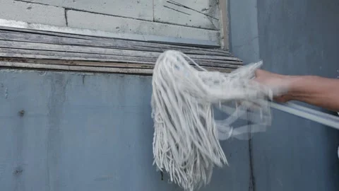 Hand Taking String Mop From Storage Close Up Stock Footage 340345636