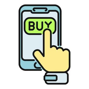 Hand tapping buy button on smartphone screen イラスト素材