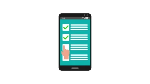 Hand tapping checklist task on smartphone screen with tick mark animation Stock Footage 320125551