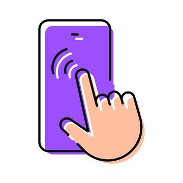 Hand tapping mobile phone screen interface 스톡 일러스트