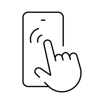 Hand tapping mobile phone screen line icon Stock Illustration
