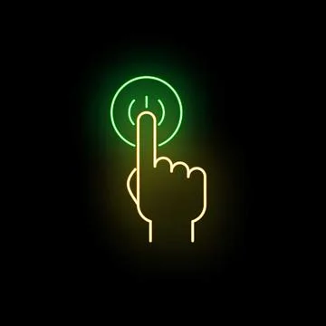 Hand tapping neon glowing power button icon Stockillustratie