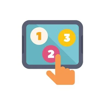 Hand tapping number two on tablet screen displaying numbers Stock Illustration