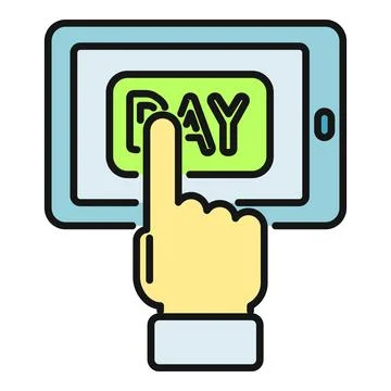 Hand tapping pay button on digital tablet screen Ilustración de archivo