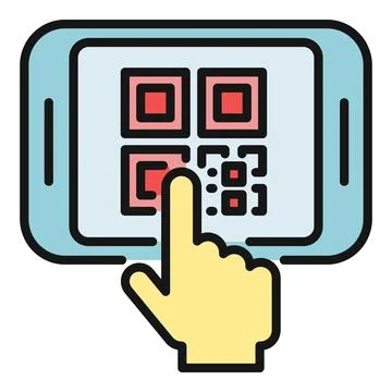 Hand tapping qr code on smartphone screen Stock Illustration