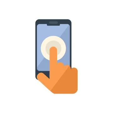 Hand tapping smartphone touchscreen using mobile app Stock Illustration