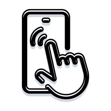 Hand tapping touchscreen mobile device with finger Stock Illustration