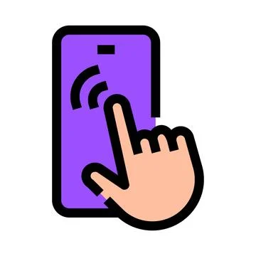 Hand tapping touchscreen smartphone showing wireless connection icon Stock Illustration