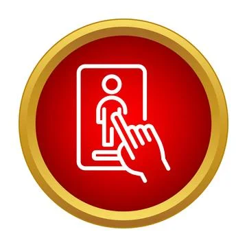 Hand tapping user profile icon on red button Stock Illustration