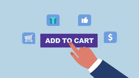 Hand Taps Add to Cart Button 2d Animation with Alpha Matte Stock Footage 334994053