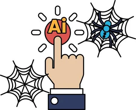 Hand taps AI icon, emitting light rays 스톡 일러스트