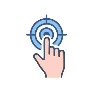 Hand target icon. Hand pointing at a target, symbolizes aiming, focus, and .. Stock Illustration