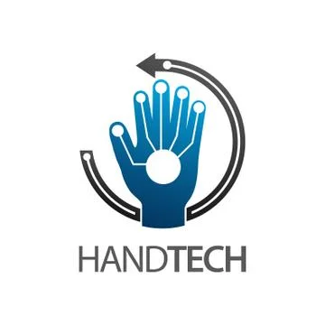 Hand technology logo concept design. Circle arrow Symbol graphic template ele Illustrazione stock