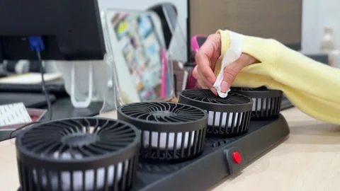 Hand Testing Desk Fan Airflow With Tissue Stock Footage 341373834