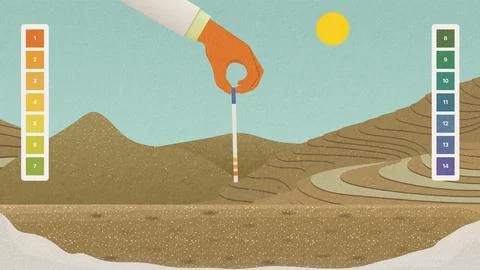 Hand testing soil PH, Degraded Rice fields Vector Illustrazione stock