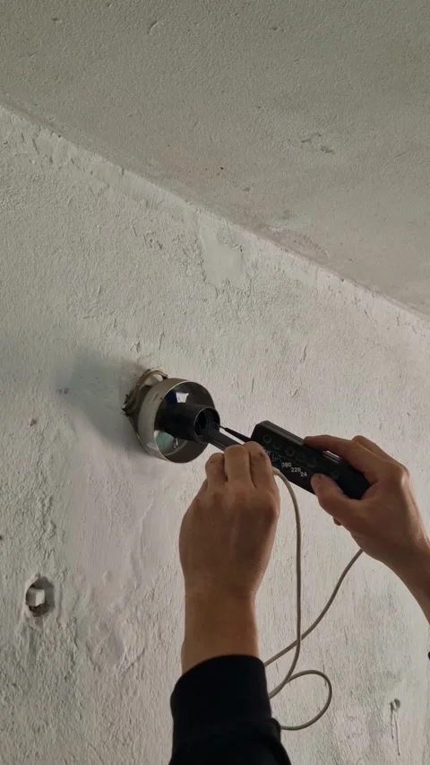 Hand Tests Outlet Box Voltage Red Lights Stock Footage 318362394