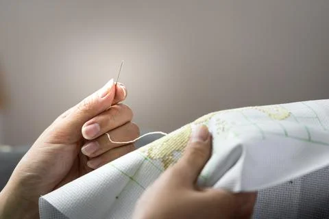 Hand thread stitching - Hobby activity. Stock Photos