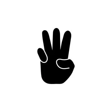 Hand with Three Fingers Up, Gesture Solid Flat Vector Icon Isolated on White  Stock Illustration