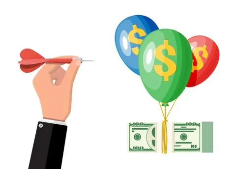 Hand throw dart in balloon with dollar sign. Stock Illustration
