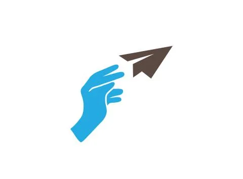 Hand throwing a paper rocket, freedom concept for logo design Stock Illustration