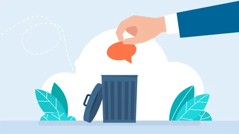 Hand throwing a red speech bubble in a waste bin. Fake, propaganda Stock Footage 341214760