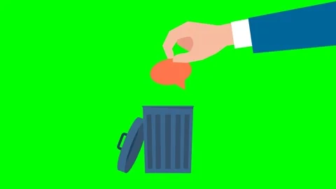 Hand throwing red speech bubble in a waste bin. Fake, propaganda. Misinformation Stock Footage 341842197