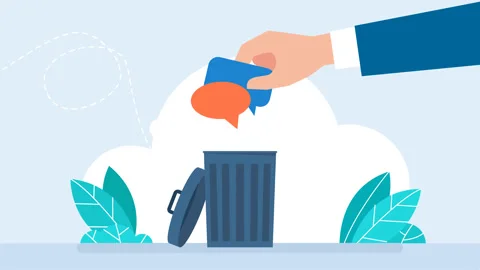 Hand throwing a speech bubble into a trash bin. Propagandist liters human brain. 库存影片 331628040