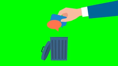 Hand throwing a speech bubble in a waste bin. Spreading misinformation in media Vídeos de archivo 333892029