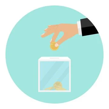 The hand throws a coin into the box for donations Stock Illustration