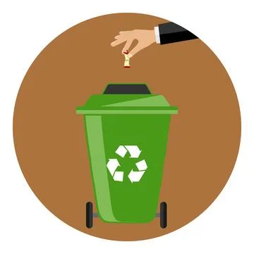 The hand throws the garbage into the container イラスト素材