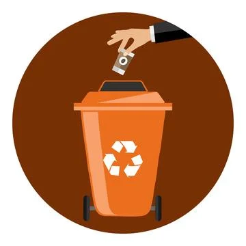 The hand throws the garbage into the container イラスト素材