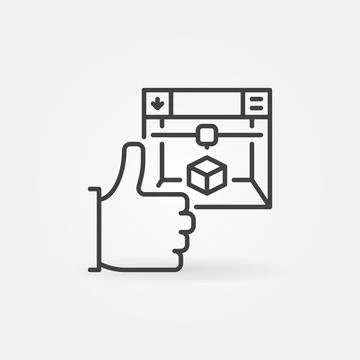 Hand Thumb Up and 3D Printer vector concept linear icon Stock Illustration
