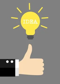 Hand thumb up with bulb light on gray background. Stock Illustration