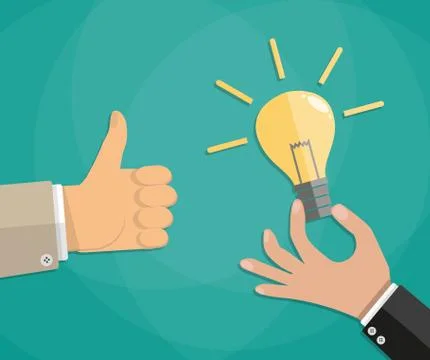 Hand thumb up with bulb light Stock Illustration