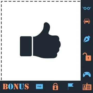 Hand Thumb Up, Like icon flat Stock Illustration