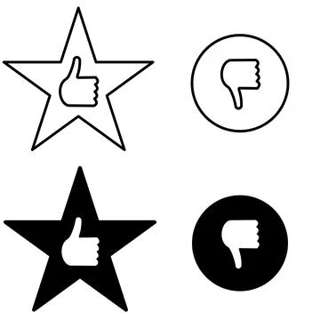 Hand thumb up thumb down on star admire and dislike icon set Stock Illustration