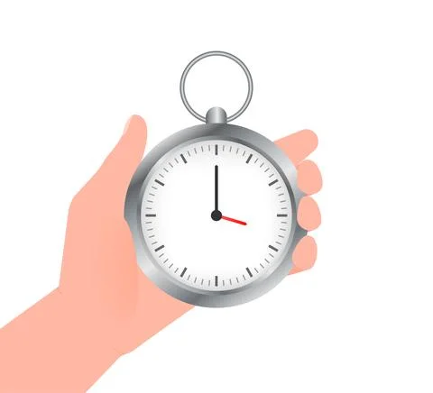 Hand with timer. Vector flat cartoon illustration. Clock icon vector. Time ma 스톡 일러스트