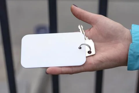 Hand with token. Blank In Hand. key with form. Plastic card display front. Ch Stock Photos