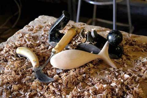 Hand tool on the background of the carpentry workshop. Stock Photos