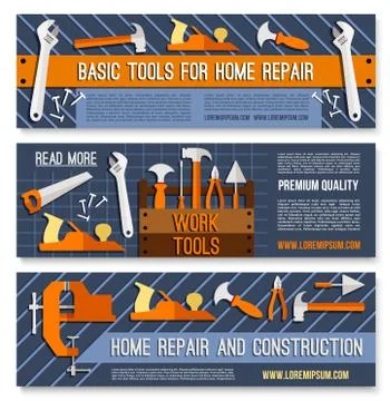 Hand tool banner set for hardware store design Stock Illustration