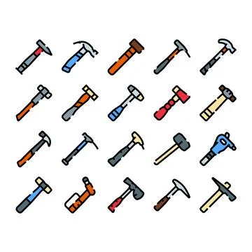 Hand tool hammers collection for construction and repair work Stock Illustration